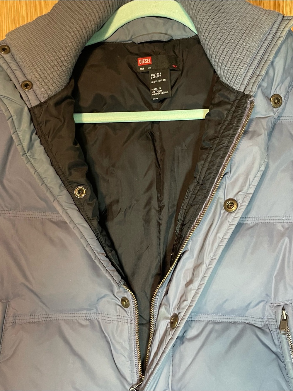 Vintage Diesel Real Down Bomber Puffer Jacket Slate Blue Women's Size XL - Picture 10 of 16